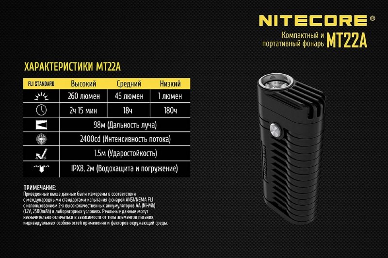 Фонарь Nitecore MT22A (черный, коричневый, желтый)