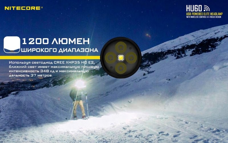 Налобный фонарь Nitecore HU60 CREE 4*XP-G3 S3+XHP35HDE2