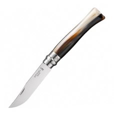 Нож Opinel №8, нержавеющая сталь, полированный клинок, рукоять светлый рог буйвола, дерев футляр