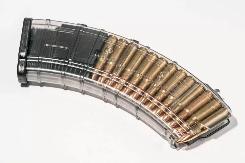 Магазин Pufgun на ВПО-136/АК/АКМ/Сайга, 30 патронов, прозрачный