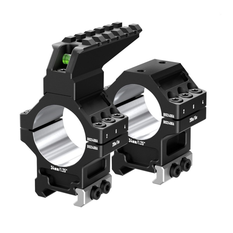 Кольца Discovery 34мм усиленные высокие (7075) с планкой и уровнем под Picatinny в интернет-магазине Optics Trade Кольца Discovery 34мм усиленные высокие (7075) с планкой и уровнем под Picatinny