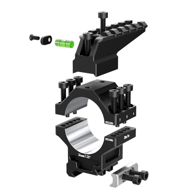 Кольца Discovery 34мм усиленные высокие (7075) с планкой и уровнем под Picatinny в интернет-магазине Optics Trade Кольца Discovery 34мм усиленные высокие (7075) с планкой и уровнем под Picatinny