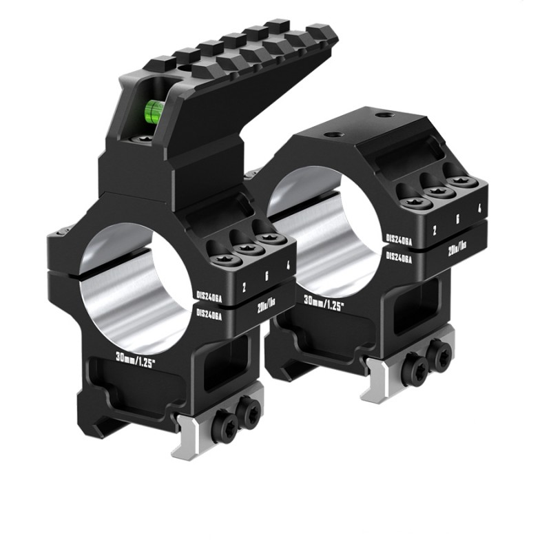 Кольца Discovery 30мм усиленные высокие (7075) с планкой и уровнем под Picatinny в интернет-магазине Optics Trade Кольца Discovery 30мм усиленные высокие (7075) с планкой и уровнем под Picatinny