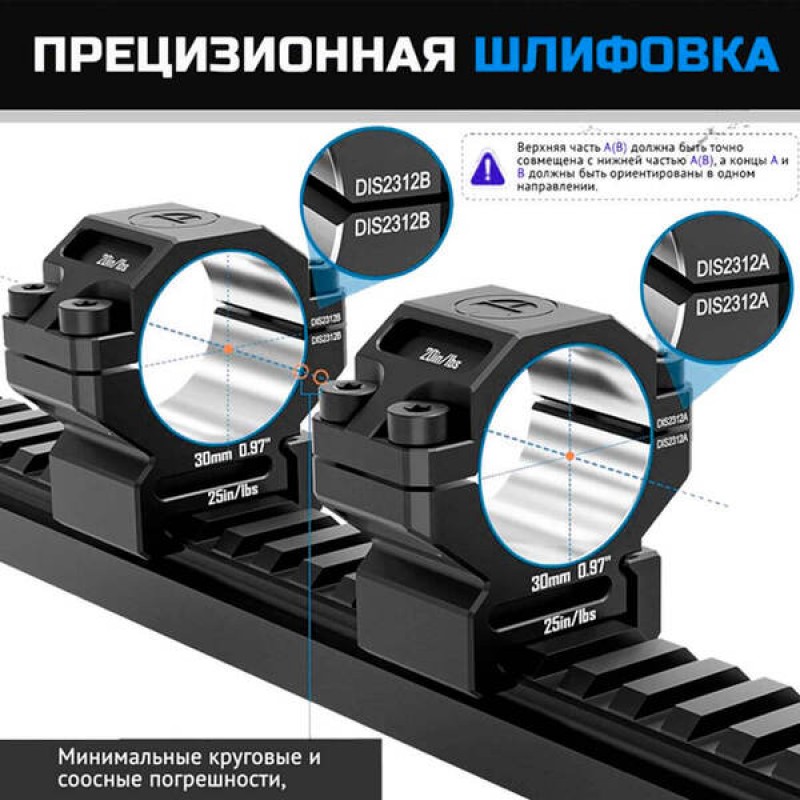 Кольца Discovery 30мм низкие под Picatinny (7075) в интернет-магазине Optics Trade Кольца Discovery 30мм низкие под Picatinny (7075)