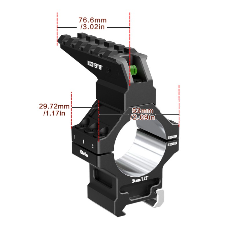 Кольца Discovery 34мм усиленные высокие (7075) с планкой и уровнем под Picatinny в интернет-магазине Optics Trade Кольца Discovery 34мм усиленные высокие (7075) с планкой и уровнем под Picatinny