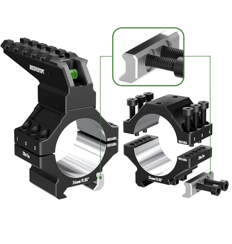 Кольца Discovery 30мм усиленные низкие (7075) с планкой и уровнем под Picatinny в интернет-магазине Optics Trade Кольца Discovery 30мм усиленные низкие (7075) с планкой и уровнем под Picatinny