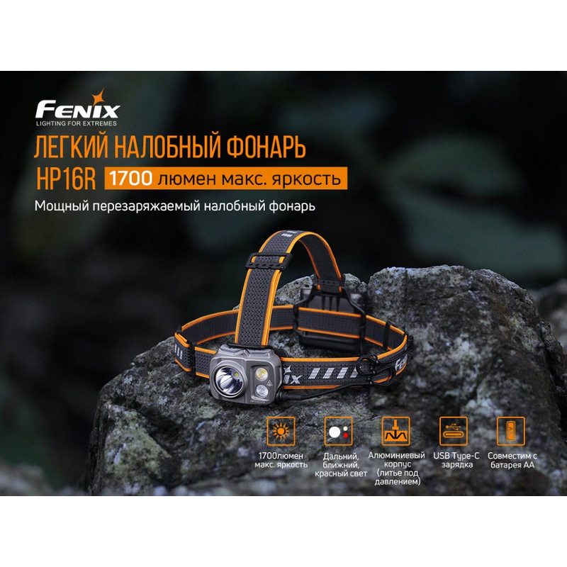Налобный фонарь Fenix HP16R (Luminus SST40, Cree XP-G3 S4, Everlight 2835)