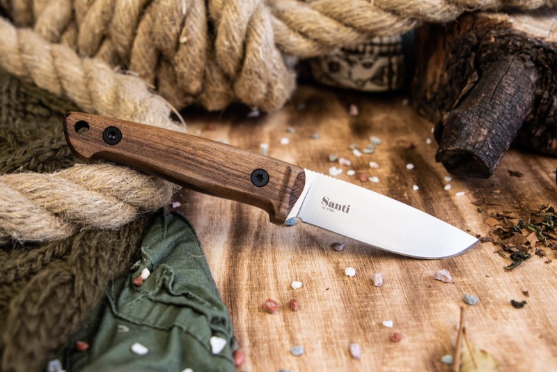 Туристический нож Santi D2 StoneWash Орех Кожа