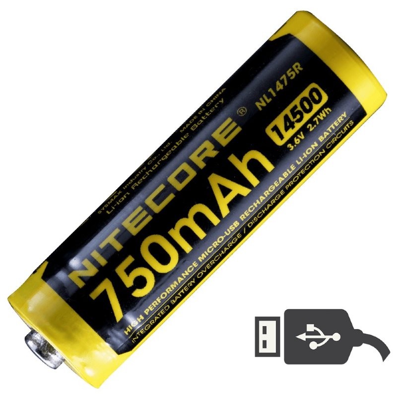 Аккумулятор Nitecore NL1475R 14500 Li-ion 3.7v 750mA USB