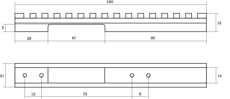 Кронштейн Бизон на Anschutz 1516, Cal. 22WMR, Picatinny L-160 мм, 0 моа